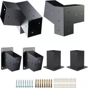 Kinchoix Pergola 브래킷 2팩 우드웍스 키트 15 3방향 직각 모서리 포스트 베이스 4x4인치 실제 3.5x3.5 빔