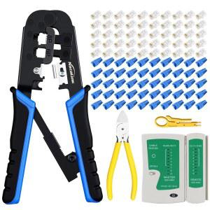 RJ45 크림프 공구 50개 크림퍼 고양이 미니 공구 5E 키트 와이어 부츠 케이블 네트워크 크림핑 스트 플라이어 이더넷 테스터 스트레인 커넥터 커터
