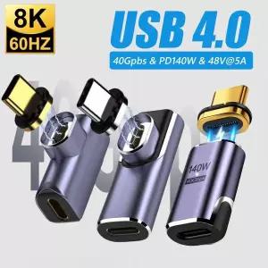 [호환] USB4.0 Thunderbolt3 마그네틱 USB C-유형 C 어댑터 140W 40Gbps 고속 충전 자석 변환기 케이블 8K@