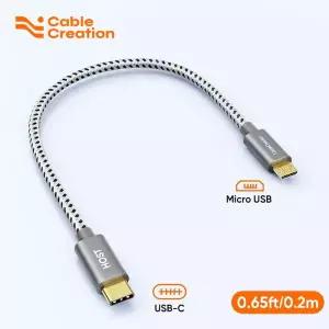[호환] 케이블크리에이션 짧은 USB C-마이크로 케이블 0.2M, 브레이디드 USBC-마이크로USB OTG 480Mbps 코