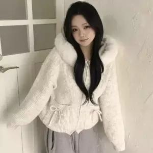 타노스여자 데일리룩 간절기 가디건 후드 뽀글이 긴팔 니트 스웨터 KUK1