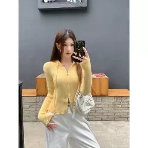 타노스여자 데일리룩 간절기 가디건 후드 니트 집업 가을 숏 긴팔 상의 KUK3