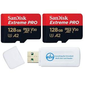 128GB 익스트림 프로 마이크로 SD 메모리 카드는 스트롬볼리 마이크로SDXC SD 카드 리더를 제외한 모든 기능을 갖춘 GoPro 액션 카메라 히어로 12 블랙 SDSQXCD-128G-GN6MA V30 U3 번들과 함께 작동합니다