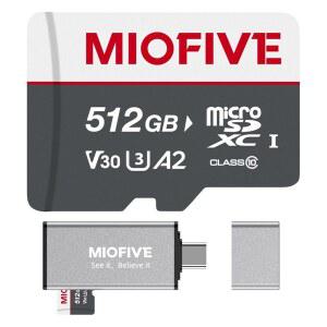 Miiofive 메모리 카드 - 대시 캠 안드로이드 스마트폰 태블릿 게임 장치용 USB 3.0 Type-C 카드 리더 170MB/s C10 U3 A2 V30 4K를 갖춘 얼티밋 마이크로 SD 카드(512GB)