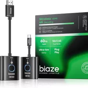 USB C 무선 HDMI 송신기 및 수신기 165 FT/50M 플러그 앤 플레이 휴대용 5G+2.4G Extender 4K 디코딩 입력