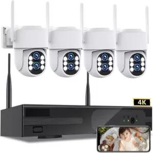 듀얼 렌즈 WiFi6 및 10X 하이브리드 줌 무선 카메라 시스템 실외 자동 추적 2K+2K 4PCS PTZ 가정용 10CH