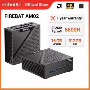 FIREBAT AM02 미니 PC AMD Ryzen 5 6600H LPDDR5 16GB 6400MHz RAM M.2 512GB SSD WIFI6 BT5.2 휴대용 Wind