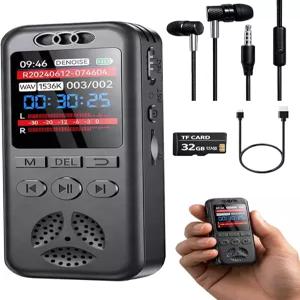 32GB 디지털 음성 녹음기 재생 기능이 있는 소형 활성화 1536Kbps 오디오 70dB 소음 감소 강연 회의 인터뷰