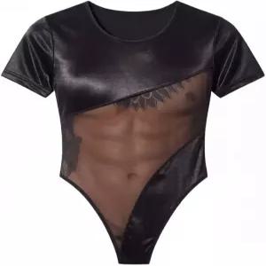 아시안 클로젯 딥 노바 글로시 테카티카 에나멜 스타일 메쉬 바디수트 남성 속옷 레오타드 하이컷 다리