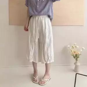 헐크 여자 여성용 팬츠 캐주얼 칠부 코튼 밴딩 면린넨 벌룬 자수 KKE1