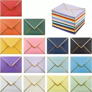 반라 150 PCS 컬러풀 초대장 셀프 씰 A2 봉투 V 플랩에 골드 테두리가 있는 4.25 x 5.5 인사말 카드 청첩장