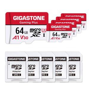 스위치 1 전용 GIGASTONE 64GB 마이크로 SD 카드 5팩 게이밍 플러스 닌텐도 스위치용 마이크로SDXC 메모리 카드 4K UHD 비디오 녹화 UHS-I U3 C10 A1 V30 최대 90MB/s 어댑터 포함