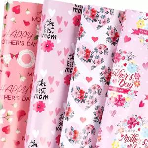 WRAPAHOLIC 의 날 포장지 2장 플로럴 디자인 접힌 플랫 파티용 2개 기프트 태그 97인치 X 275인치 매 시트