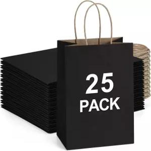 백드림 크래프트 종이 가방 25Pcs 525x3x8 인치 작은 선물 파티용 소매용 상품용 블랙 손잡이가 있는