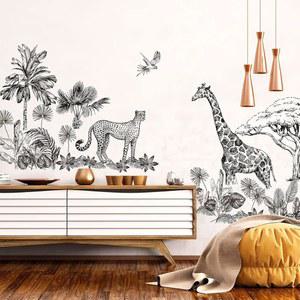 벽 스티커 u2013 방 장식 사바나 동물 자이언트 H135 x L120 cm