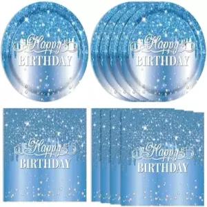 남성용 블루 플레이트 및 냅킨 파티 용품 생일 장식 40Pcs