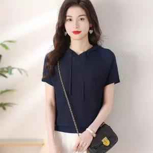 EAMT 여자 면 캐주얼 여름 후드티 티셔츠 후드 반팔 숏티 EUNG2