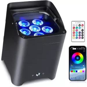 배터리로 작동하는 충전식 무대 조명 9600mAh 파 캔 라이트 6x18W RGBWA+UV 무선 APP 리모컨 DMX 512