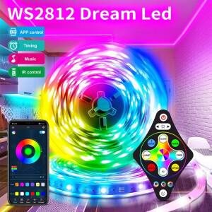 WS2812 드림 LED 스트립 조명 APP 제어 테이프 풀 세트 전원 공급 장치  원격 RGB 스마트 Led 라이트 침실