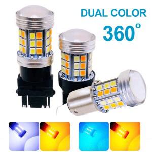 듀얼 컬러 T20 LED 자동차 전구 7443 W215W 1157 BAY15D 45Smd Led T25 P277W canbus 브레이크 램프 DRL 방