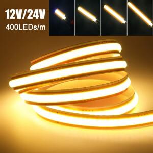 12V 24V 5mm 8mm PCB COB LED Strip Light Free Cut 400LEDs Flexible Tape 3000k 0.5m 1m 2m Linear