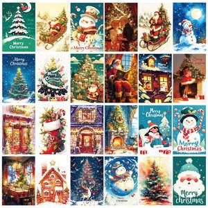 호환 50PCS 15x10cm 메리 크리스마스 카드 강력한 시각적 경험 참고 인사말 엽서 크리스마스 트리 사슴 패키지 포장 장식 선물