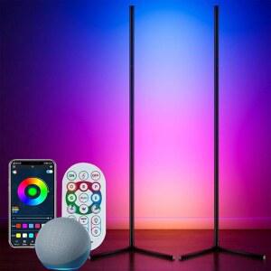 Uocub 코너 플로어 램프 알렉사 구글 홈 앱 리모컨이 장착된 LED 코너 램프 1 600만 개의 DIY 색상 68개 이상의 장면 음악 동기화 거실 침실을 위한 색상 변경 스마트 앰비언트 라이트