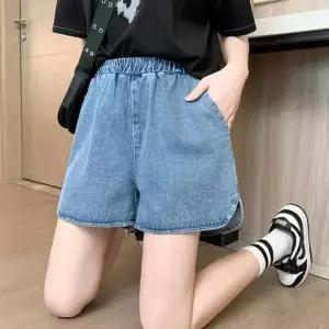 [하프클럽/셀러허브_여성트랜드패션]여자 일상룩 진 고무줄 코지 숏팬츠