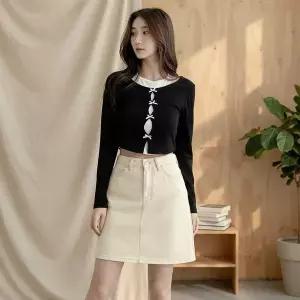 [하프클럽/]여성 쁘띠 3부 면원단 에이라인 치마 기본형
