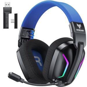 WEEARY PC 노트북 Mac 스위치용 무선 게이밍 헤드셋 듀얼 저지연 2.4GHz USB/Type-C 큐브 액세서리용 ENC 마이크가 장착된 블루투스 헤드폰 3D 스테레오 컬러풀 라이트 50H 전원