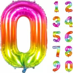 숫자 풍선 무지개 생일 장식용 40 거대 마일러 멀티컬러 빅 0 기념일 또는 신년 파티 대형 점보 호일