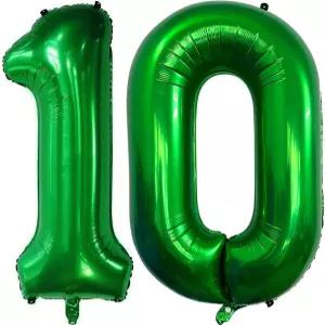 10번째 녹색 생일 파티를 위한 10번 다크 그린 풍선 40 자이언트 10 숫자 호일 헬륨 10주년 기념 이벤트