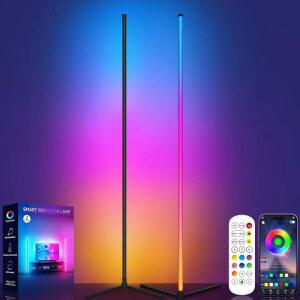 유트 플로어 램프 음악 동기화 RGB LED 코너 램프 스마트 앱 리모컨 색상 변경 앰비언트 라이트 침실 거실 게임룸용 스탠딩 램프 1 600만 가지 색상 (2개)
