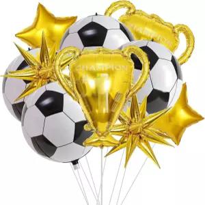 골든 챔피언십 트로피와 스타 버스트 풍선이 포함된 10개의 4D 스피어 축구 세트 - 월드컵 파티를 위한