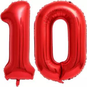 빨간색 10개 숫자 풍선 40 자이언트 10번째 생일 파티를 위한 마일라 헬륨 준비 기념 이벤트 축하 장식