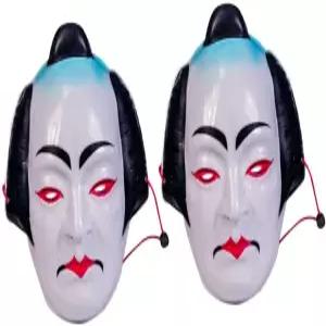 밀리스텐 2pcs 일본 전통 사무라이 얼굴 마스크 풀페이스 코스프레 의상 소품 손으로 그린 남녀 문화 축제