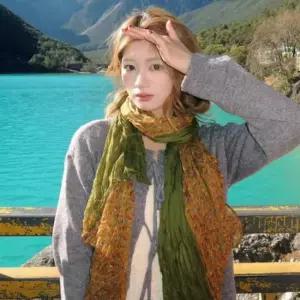 여성 러블리 스카프 꽃무늬 배색 꽈배기 롱 머플러 쁘띠스카프 마그네틱스카프 롱스카프