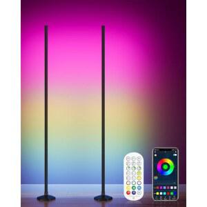 YIKBIK 2PCS RGB 코너 플로어 램프 65인치 색상 변경 LED 플로어 램프 음악 동기화 라이트 바 블루투스 앱 리모컨 1 600만 개 DIY 색상 조명 타이밍 무드 앰비언트 조명