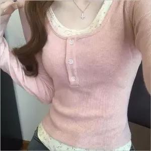 버튼티 골지 청순 여자 긴팔티 여리여리 레이어드티셔츠