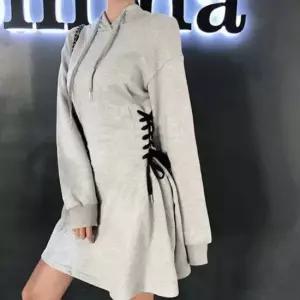 사이드 허리스트링 후드 니트 원피스 롱원피스