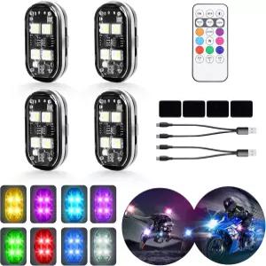 리모컨이 있는 4-LED 무선 스트로브 조명 4PCS 고휘도 자동차 오토바이 드론 트럭 자전거용 8색 방수 충돌