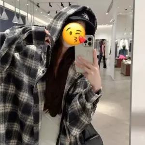 [하프클럽/]오버핏 체크후드 셔츠자켓 스트릿 하이틴 데일리룩