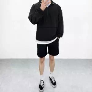 [하프클럽/] 남자 오버핏 맥스 스트링 반집업 바람막이 아노락 후드맨투맨