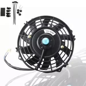 MOSTPLUS 블랙 유니버설 전기 라디에이터 슬림 팬 푸시/풀 12V + 마운팅 키트(7인치)