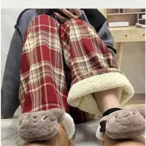 [하프클럽/]겨울 수면 바지 기모 홈웨어 실내 체크 따뜻한
