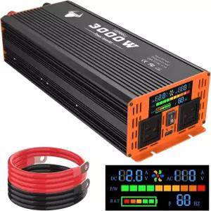 3000와트 파워 인버터 자동차/가정용 12V DC-110V AC 컨버터 LED 디스플레이 듀얼 콘센트 USB 포트 스마트