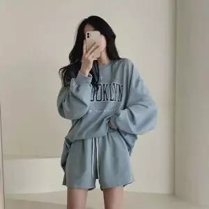 브루클린 레터링 오버핏 맨투맨 반바지 세트