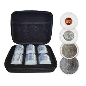 호환 48PCS 46mm 캡슐, 폼 개스킷 및 보관 정리 가방 20/25/30/35/40/46mm 기념품/오래된 동전 수집 용품