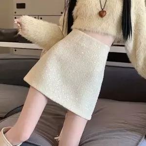 스커트 미니 울 모직 여성치마 A라인 봄가을 스팽글 힙 MF1