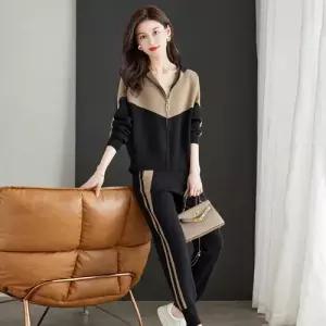 여성 니트 캐주얼 투피스 스트릿 스포티 봄가을 후드 코트 패션 세트 OP3